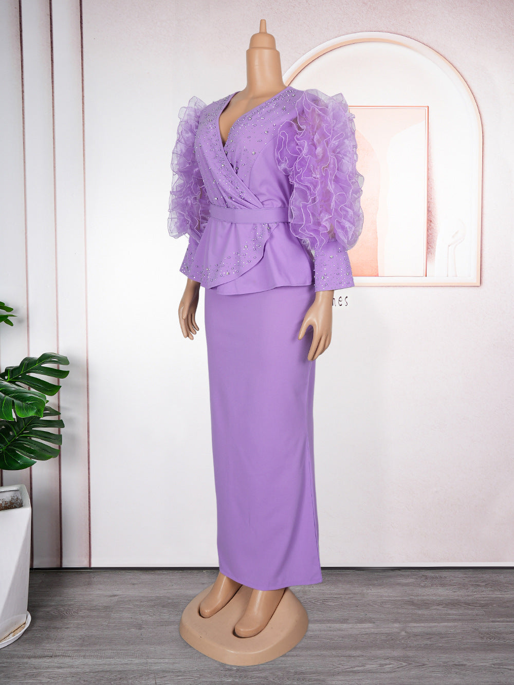 Plus Size African Women Formal Party V-Neck Bodycon Dress 7