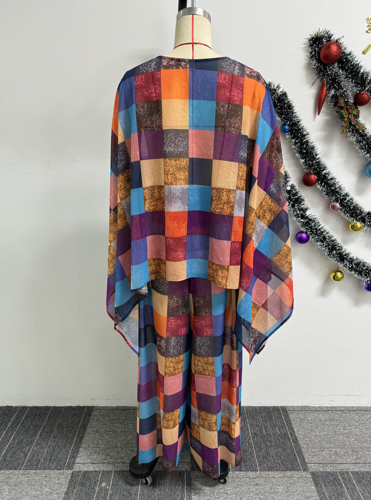 Sexy Printed Shawl Sleeveless Top Wide-Leg Loose Pants Two-Piece Set 11