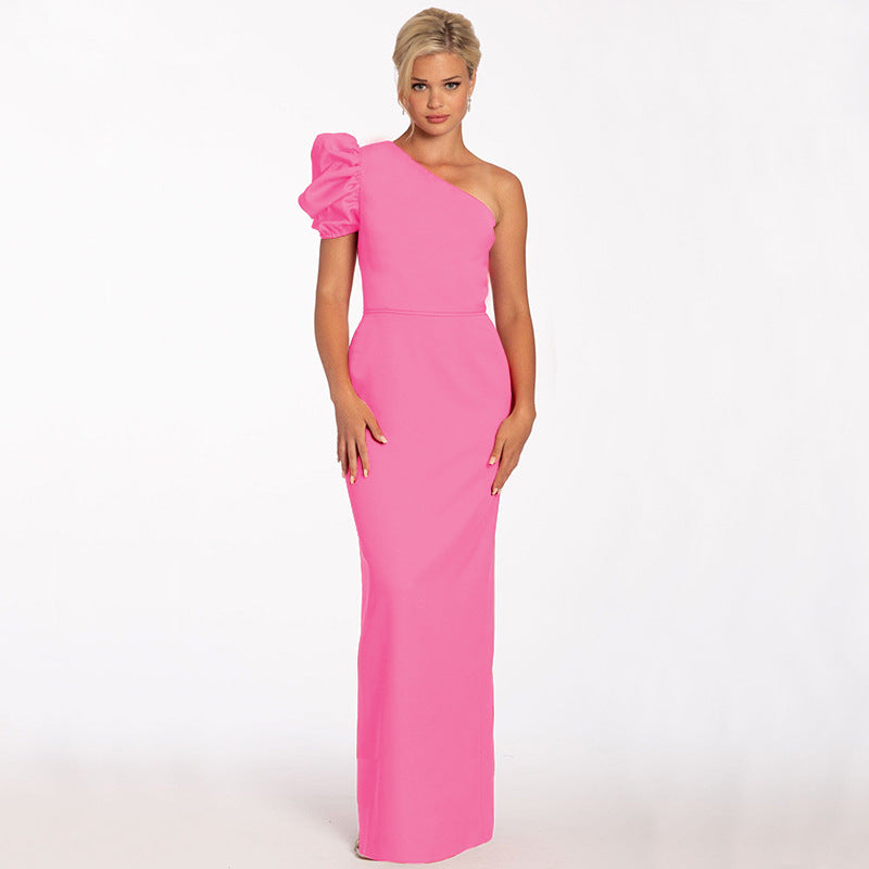 Women's One Shoulder Sexy Chic Balloon Sleeve Dress 4