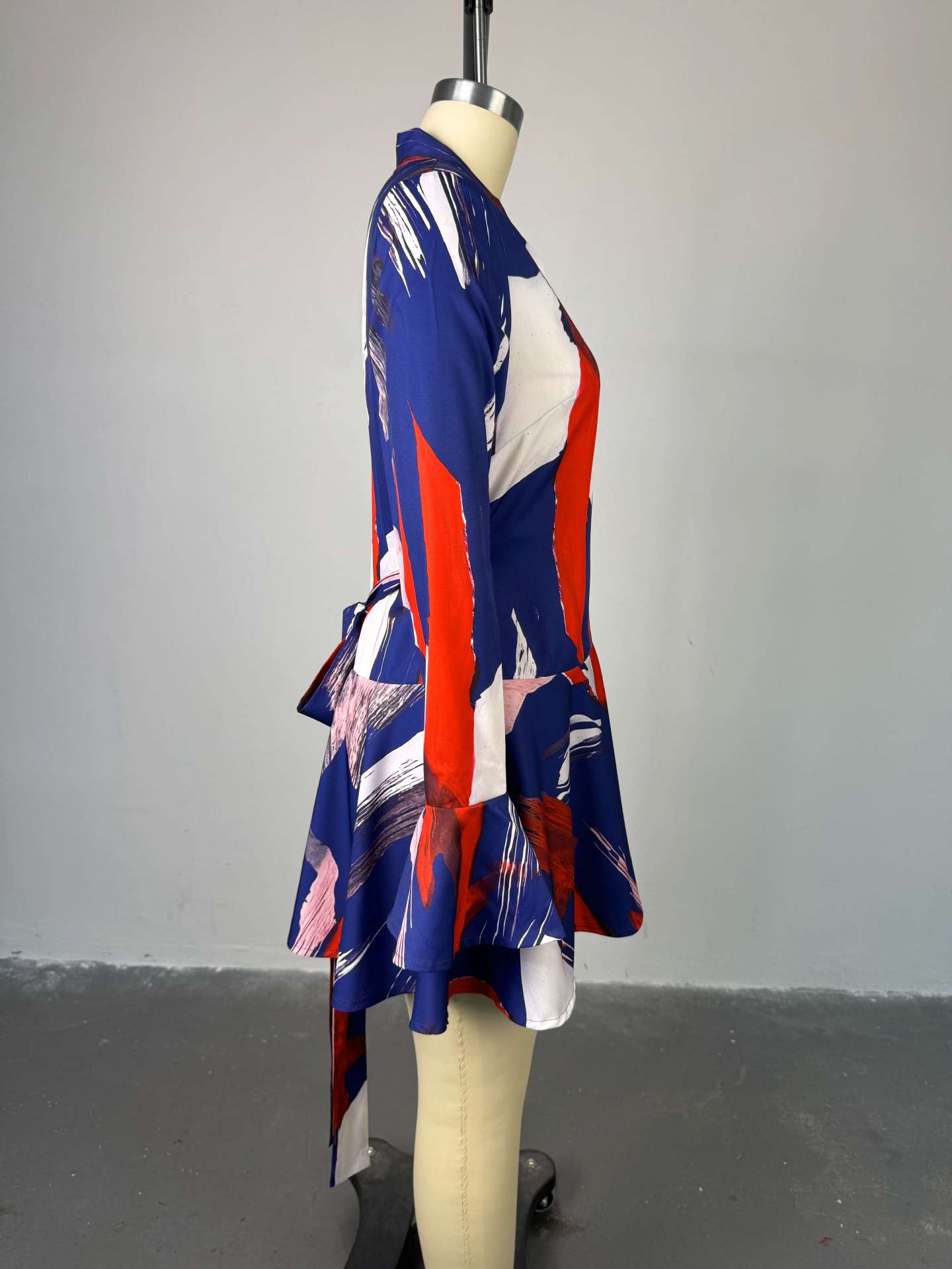 Floral V-Neck Lace-Up Bell Sleeve A-line Dress 5