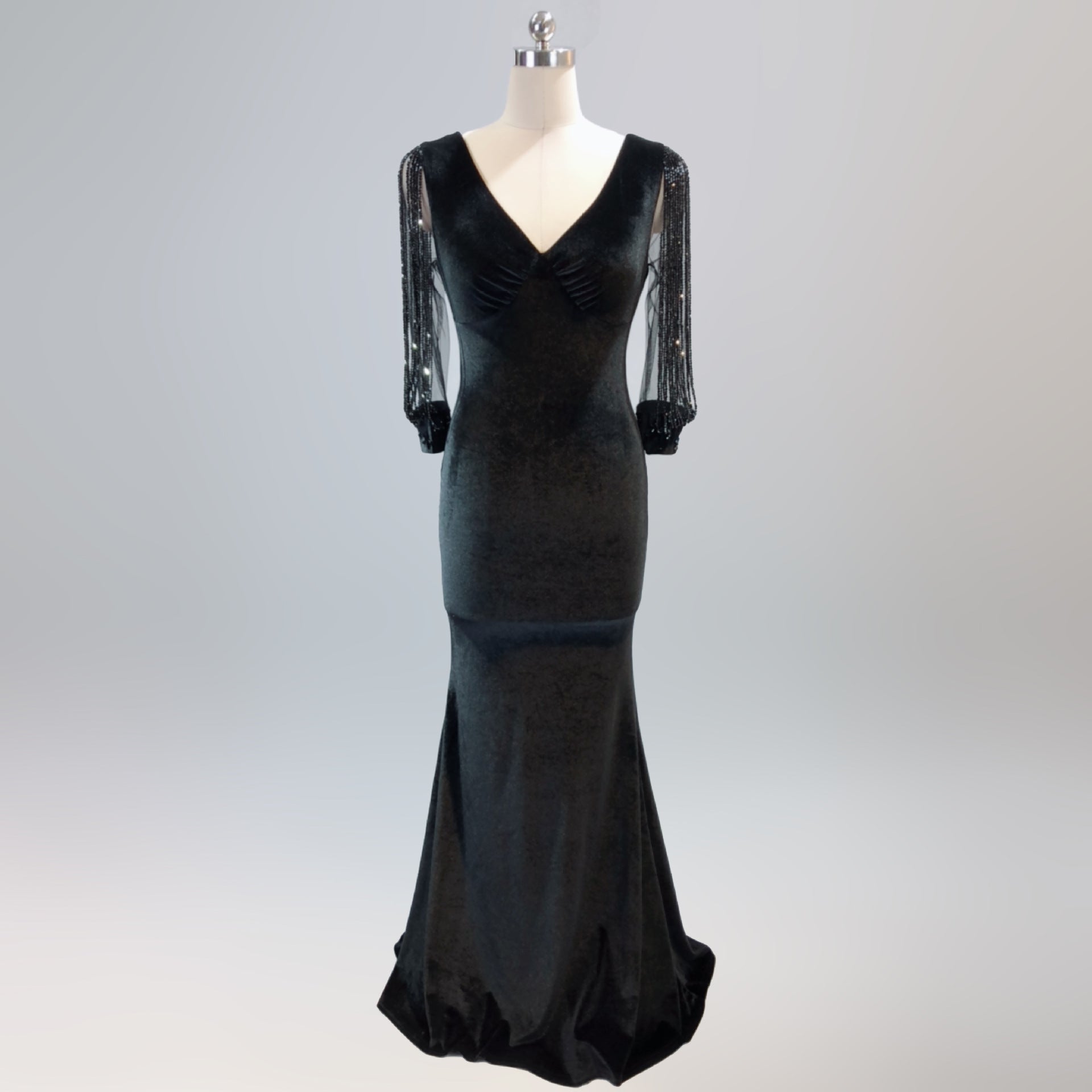 sexy velvet crystal diamond chain bride clothing winter long-sleeved mermaid long evening dress 25