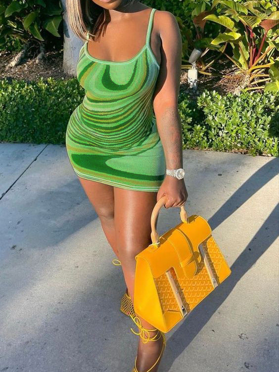 Fashion Printed Plus Size Sexy Strap Slim Bodycon Dress