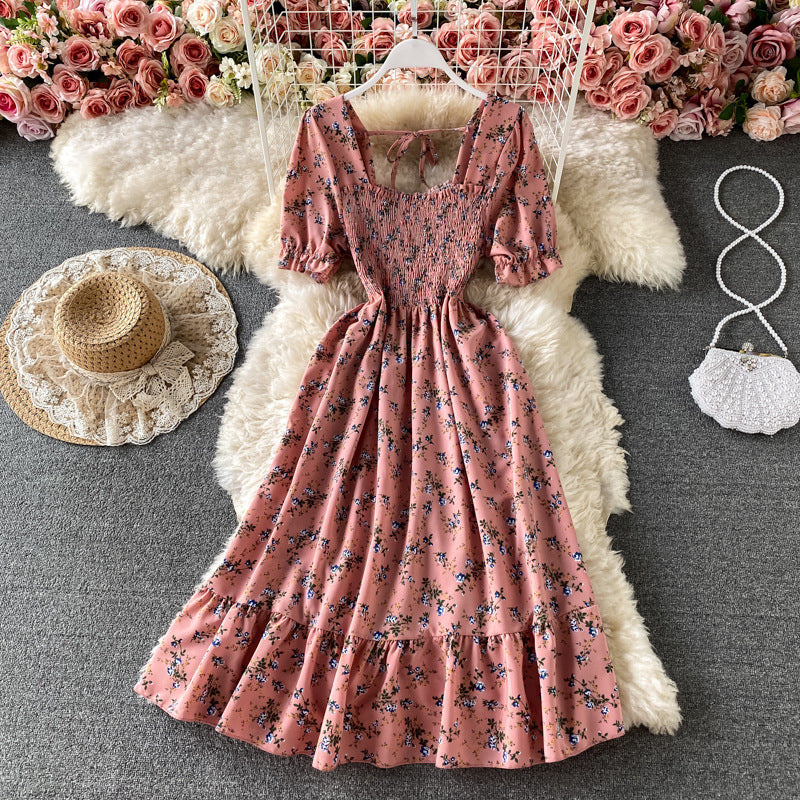 Women Floral Square Neck Pleated Maxi Dress 6