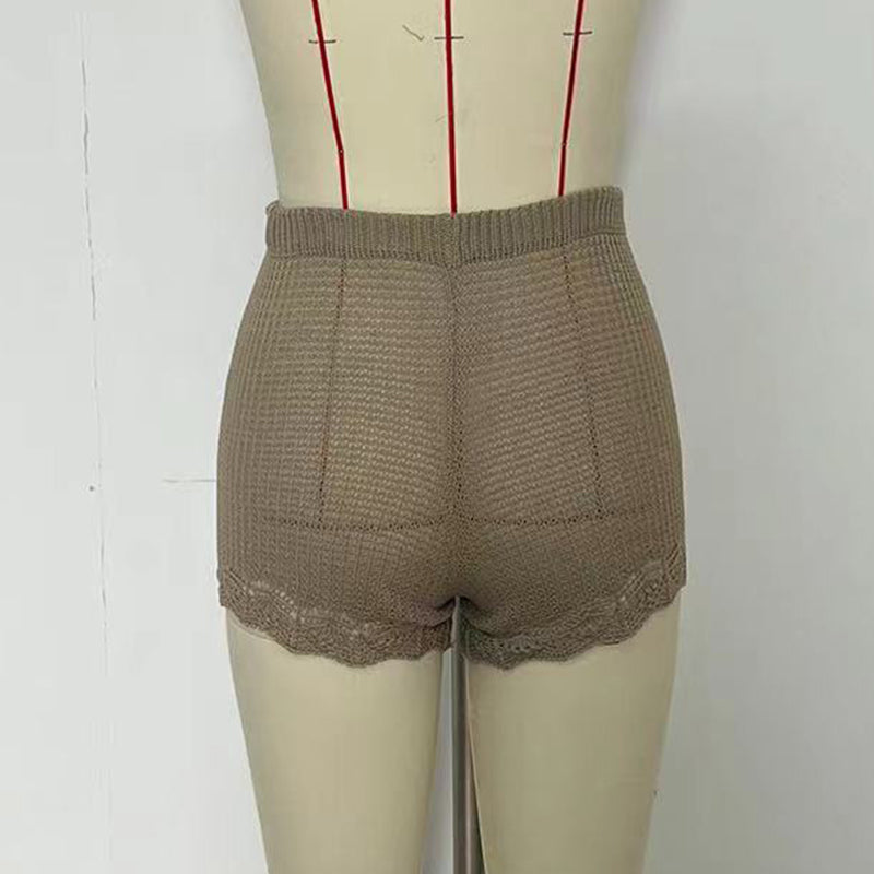 Fashion Women's Clothing Solid Color Knitted Holidays Beach Shorts 7