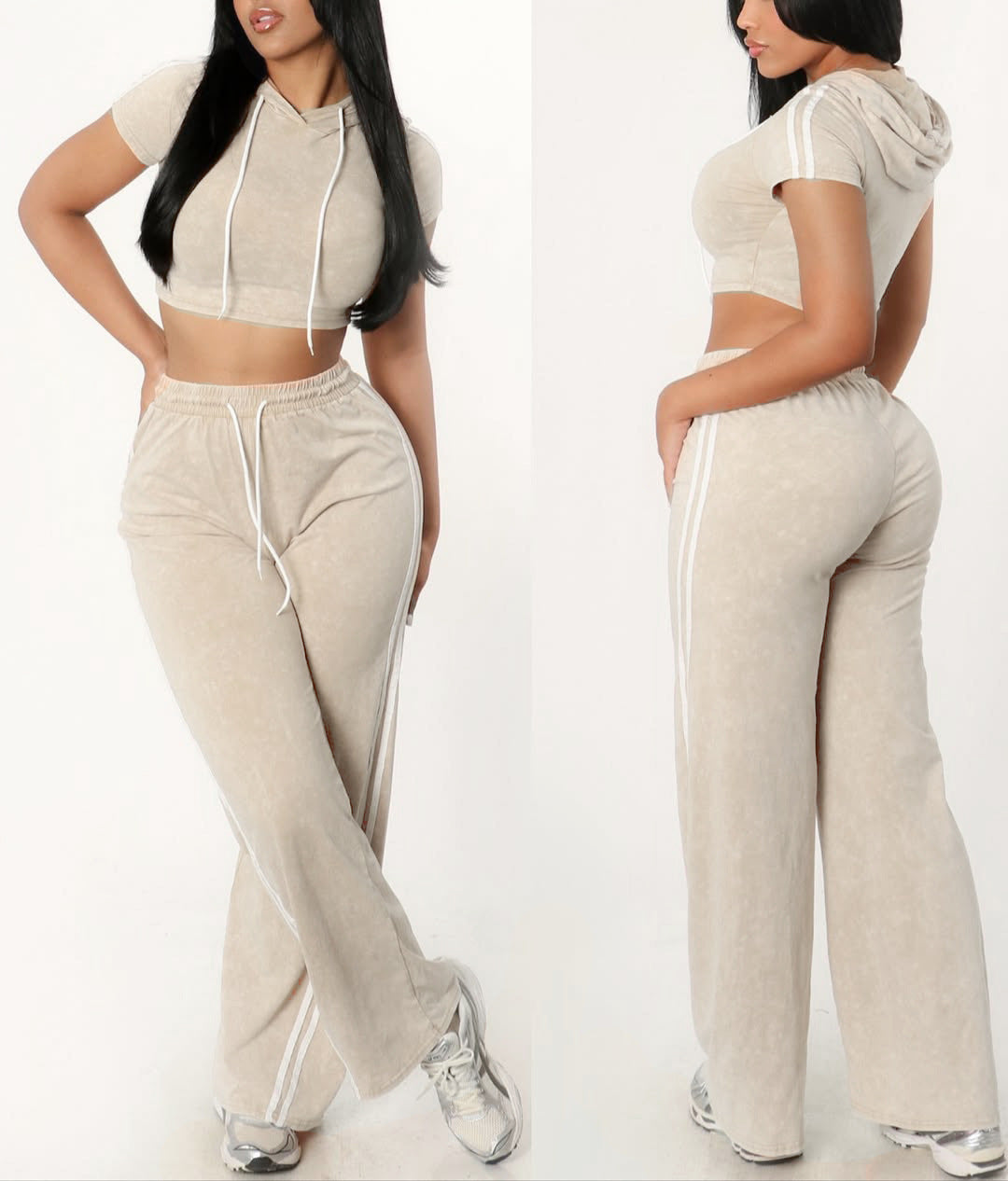 Sexy Casual Elastic Hooded Short Sleeve Two-Piece Pants Set 6