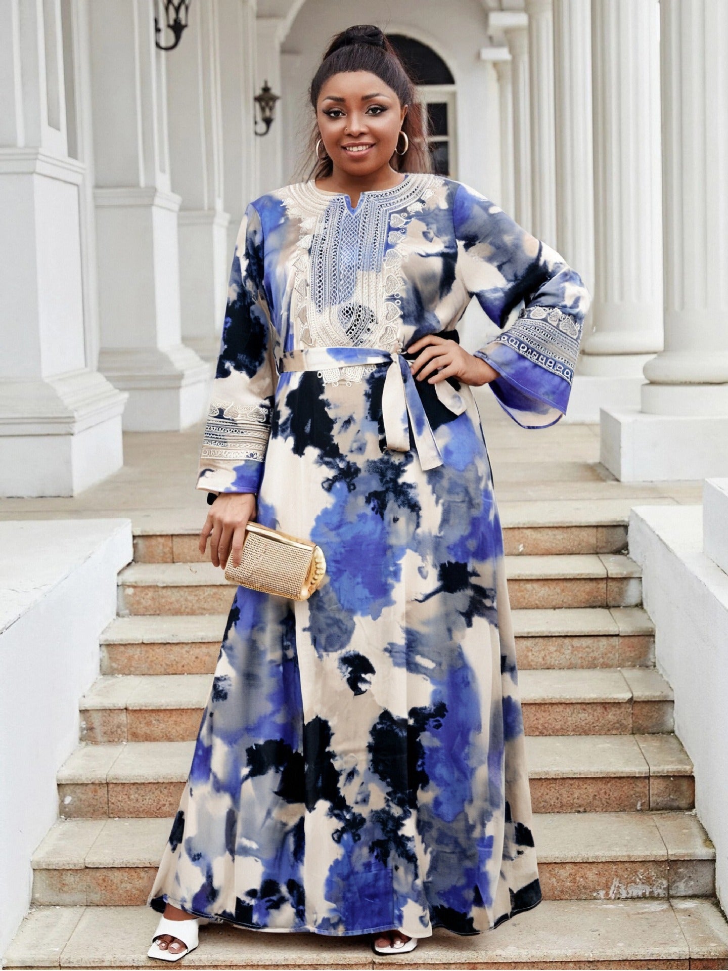 Plus Size women's clothing Chic elegant lace Patchwork loose Casual long dress 11