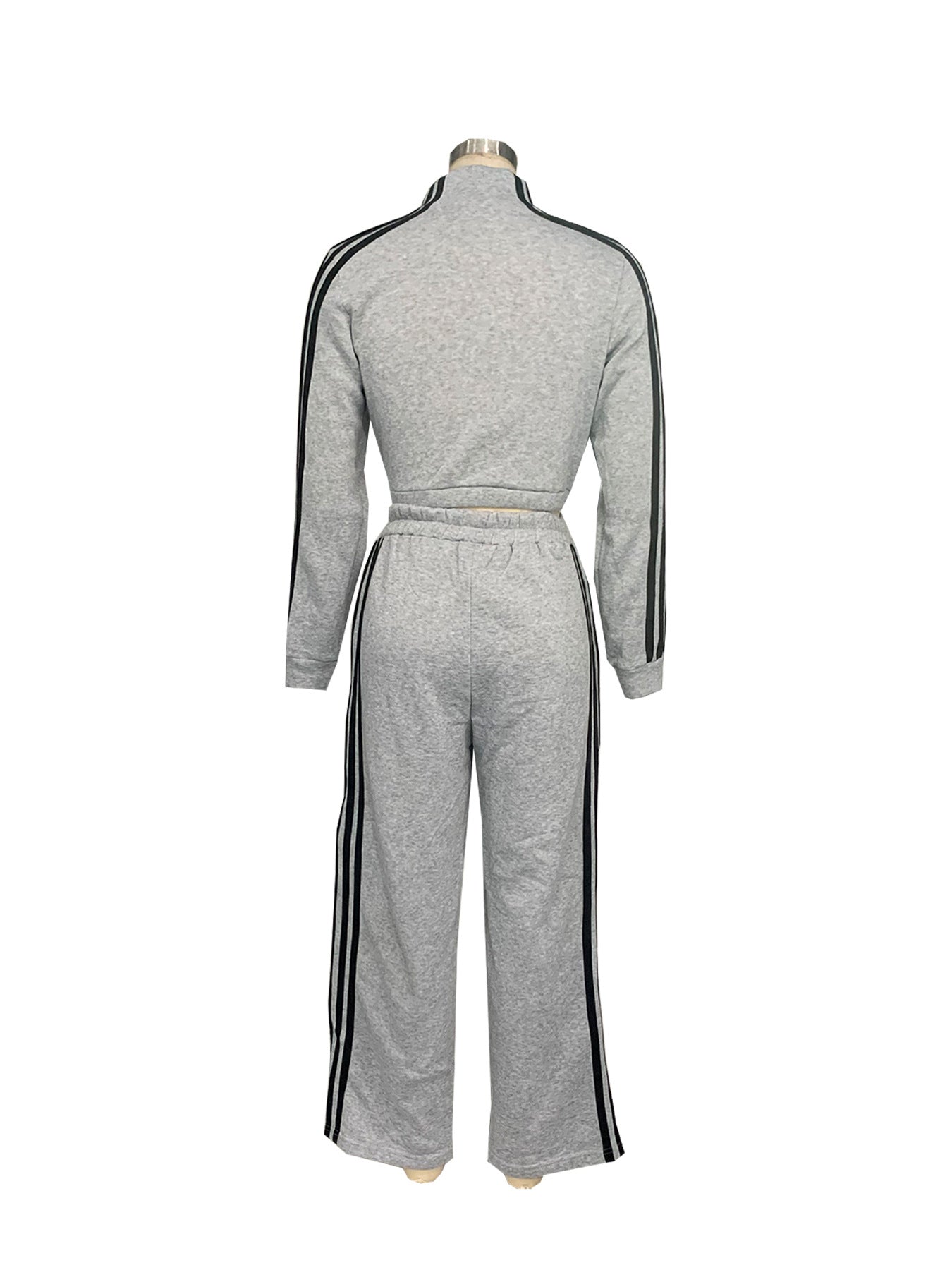 Women Autumn Striped Zipper Casual Top and Pant Set 19