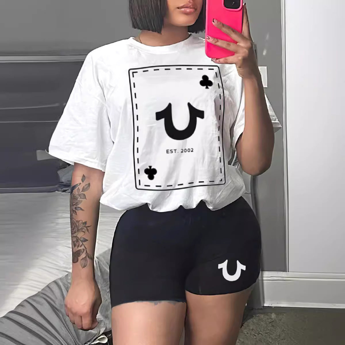 Fashion Print T-Shirt Shorts Two Piece Set 3