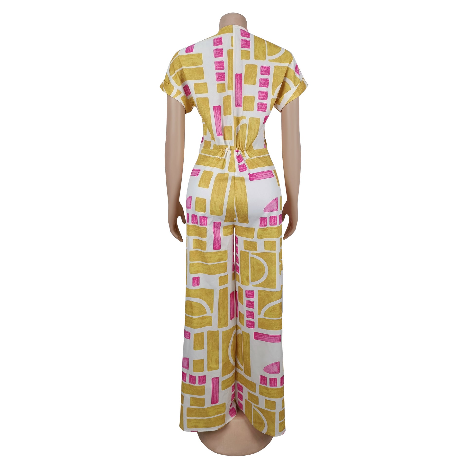 Women Summer Casual Printed Short-Sleeved Jumpsuit 4