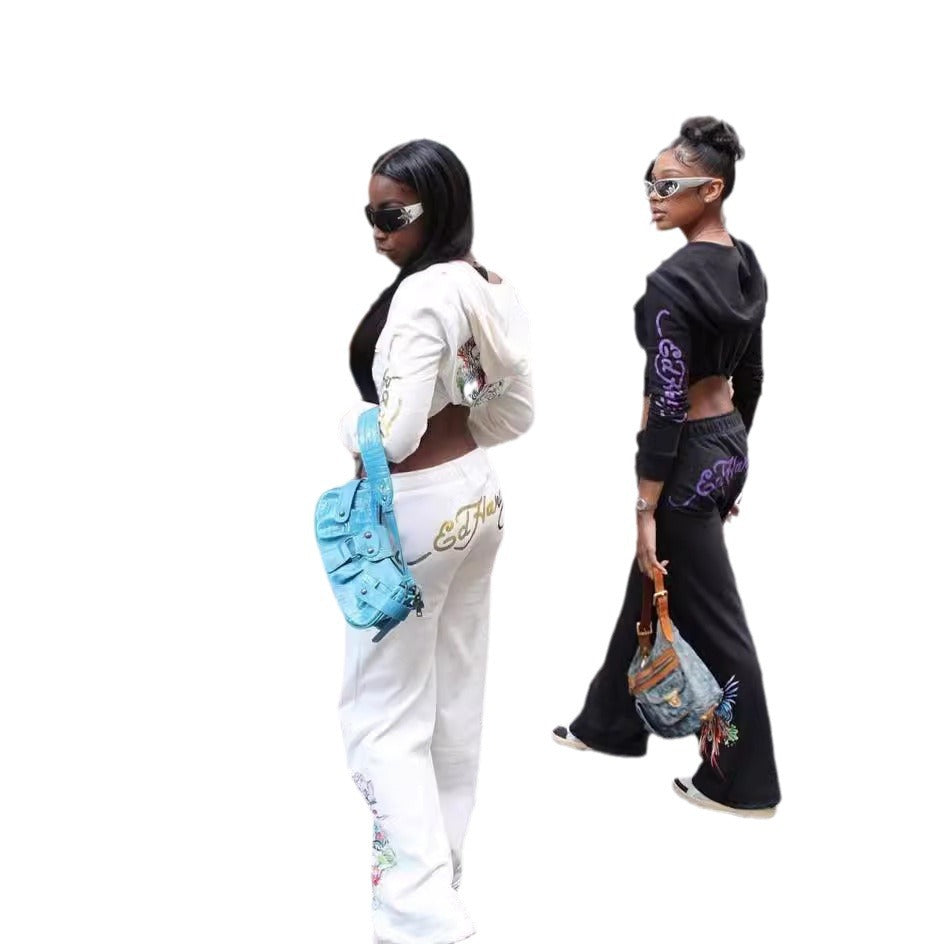 Women's Fashion Positioning Print Hoodies Casual Pants Two Piece Set 8