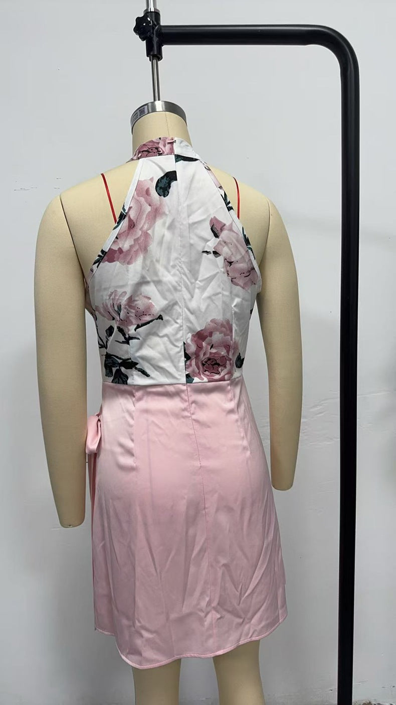 Women's Summer Floral Print Lace-Up Sleeveless Dress 12