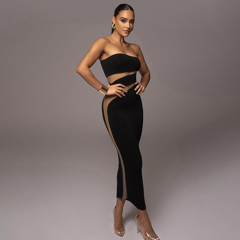 Sexy Strapless Hollow Bodycon Slim Long Party Dress 11
