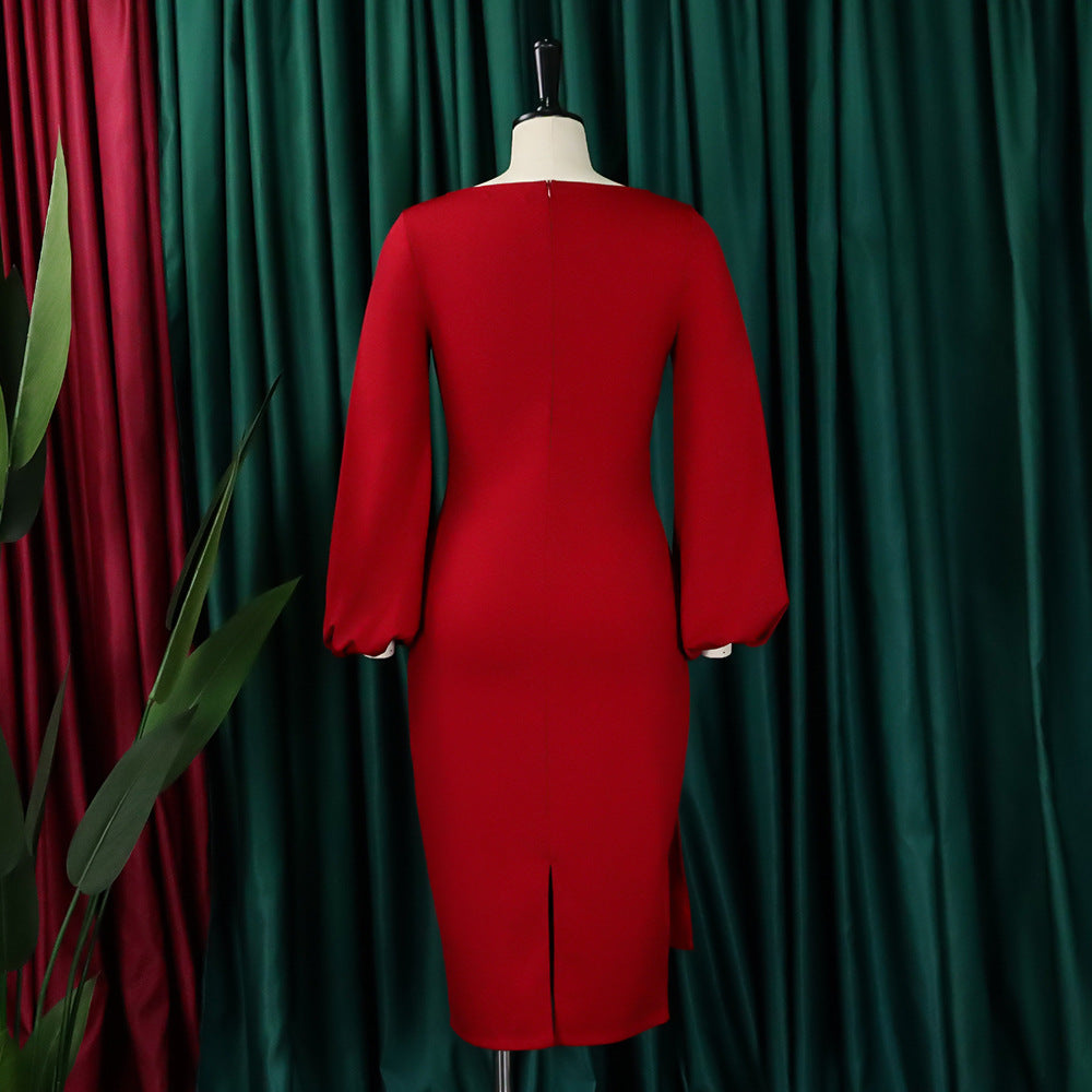 Women's Solid Color Professional Fashion Chic Plus Size Elegant African Dress 32