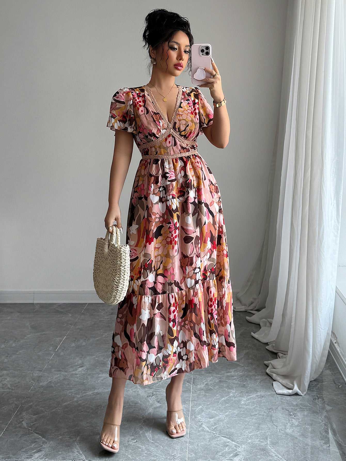 Women printed lace dress 3