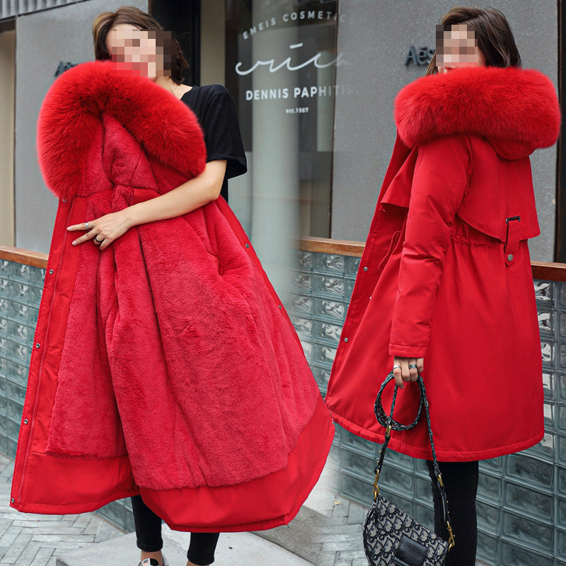 Women Winter Padding Fur Collar Loose Sherpa Parka Coat 3