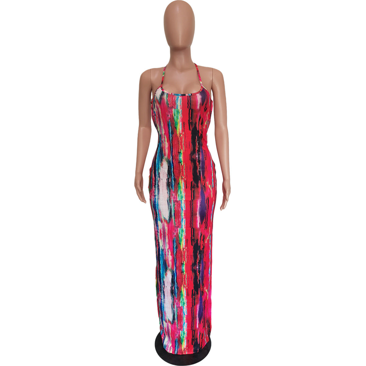 Women's Tie Dye Print Sling Low Back Slit Dress 20
