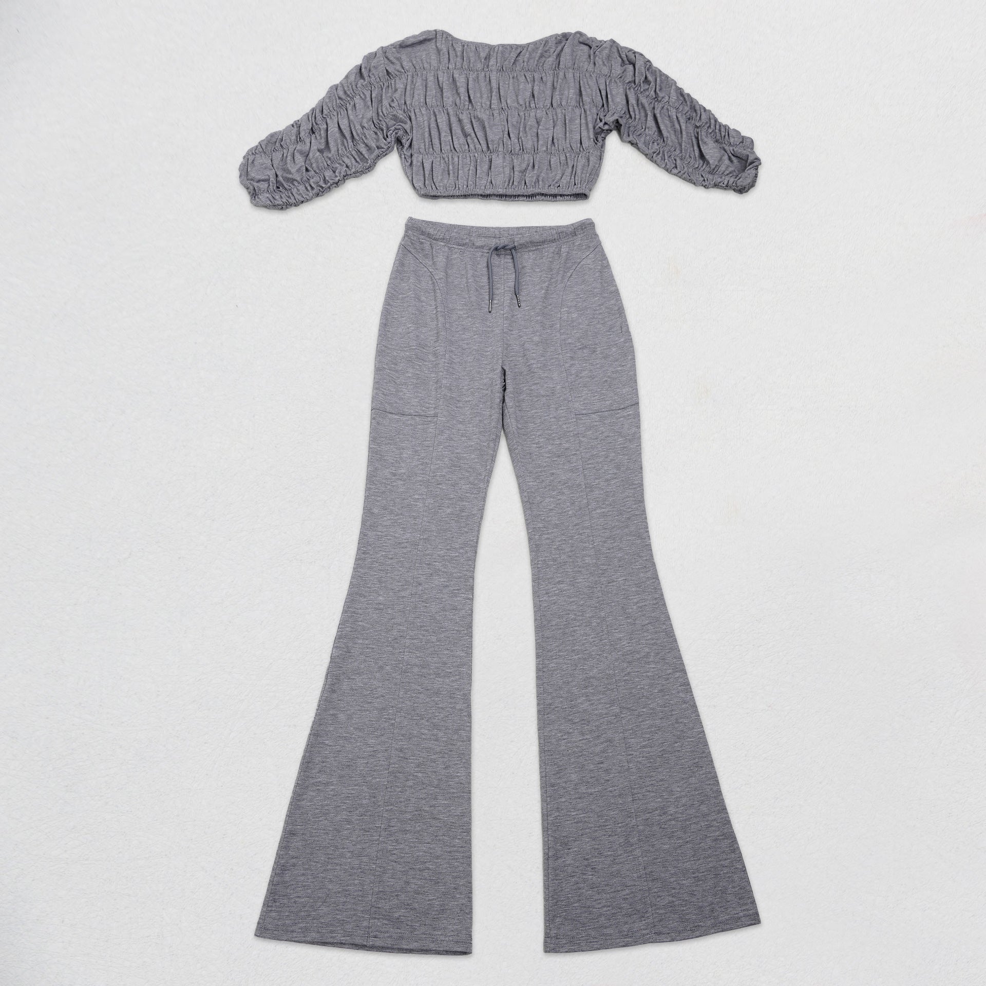 Women's Sexy Crop Top Slim-Fitting Flared Pants Two-Piece Set 15