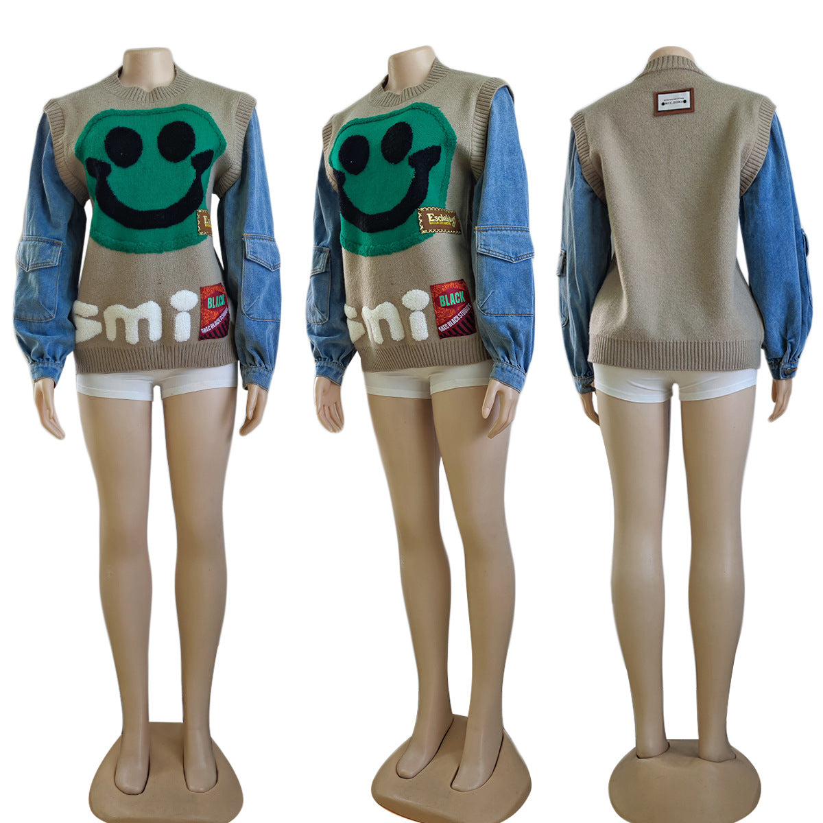 Women'S Clothing Autumn/Winter Denim Patchwork Women'S Knitting Sweater 10