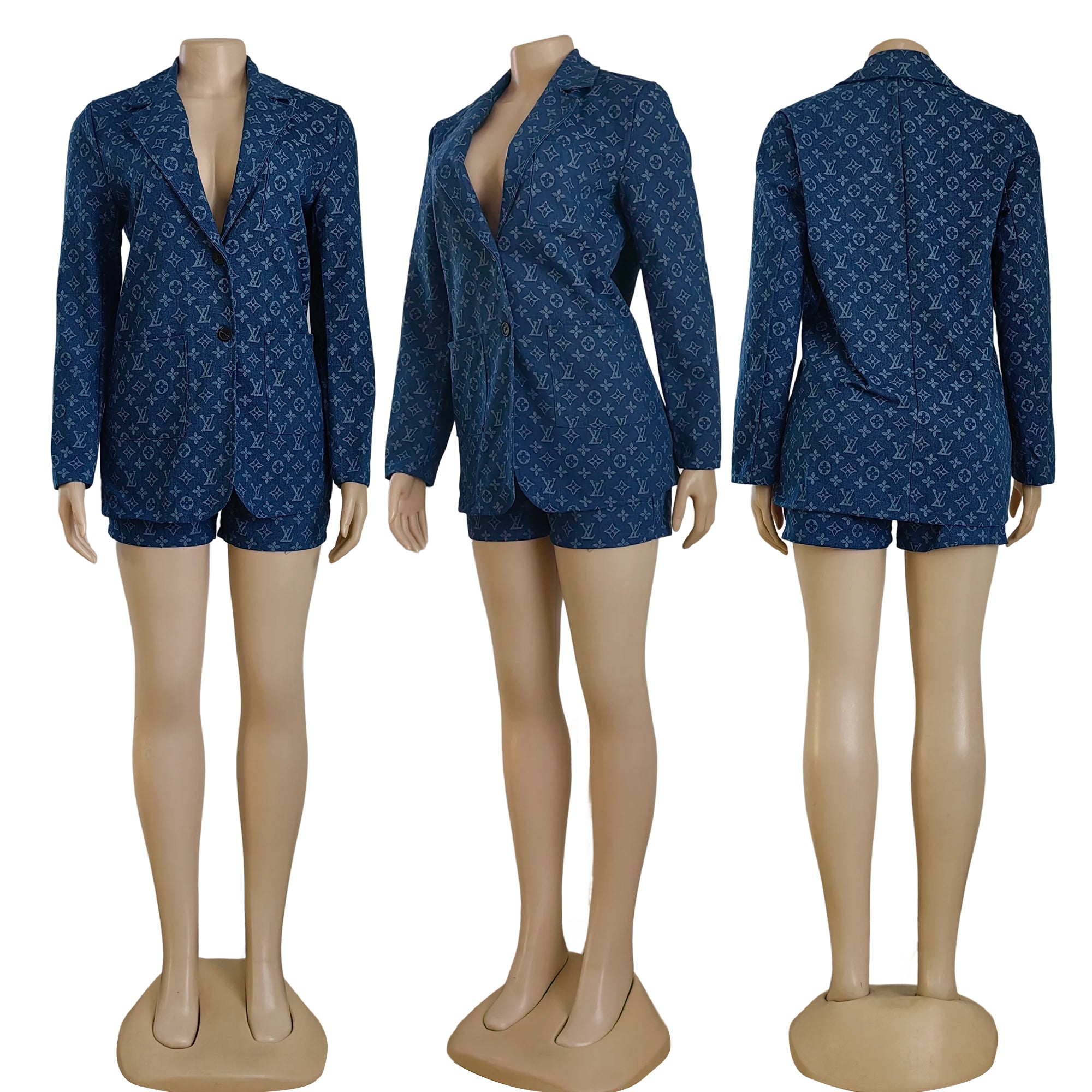 Denim Pocket Casual Coat + Shorts Set 5