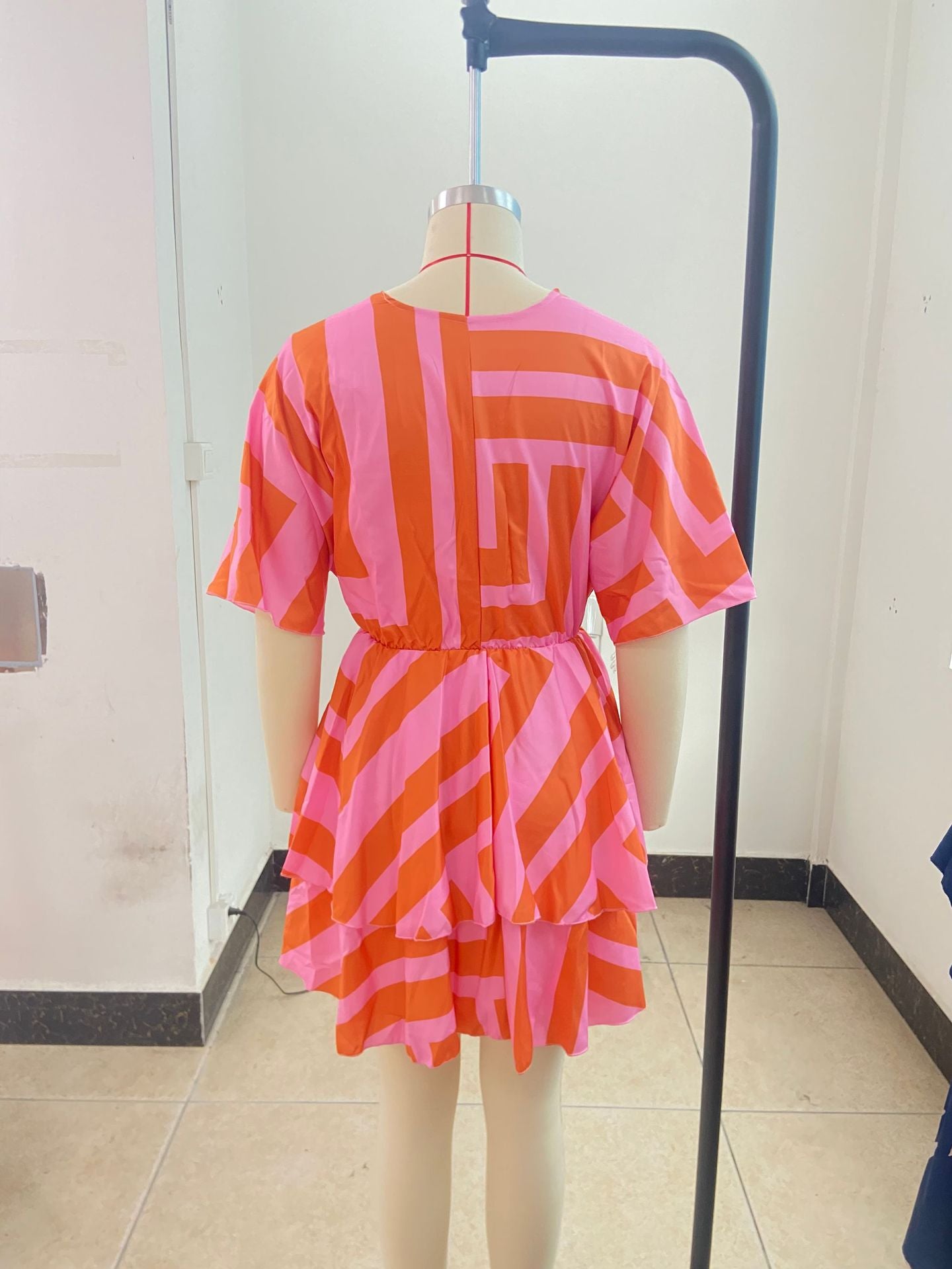 Autumn V-Neck Loose Bat Sleeves Print Dress Women's Clothing 28