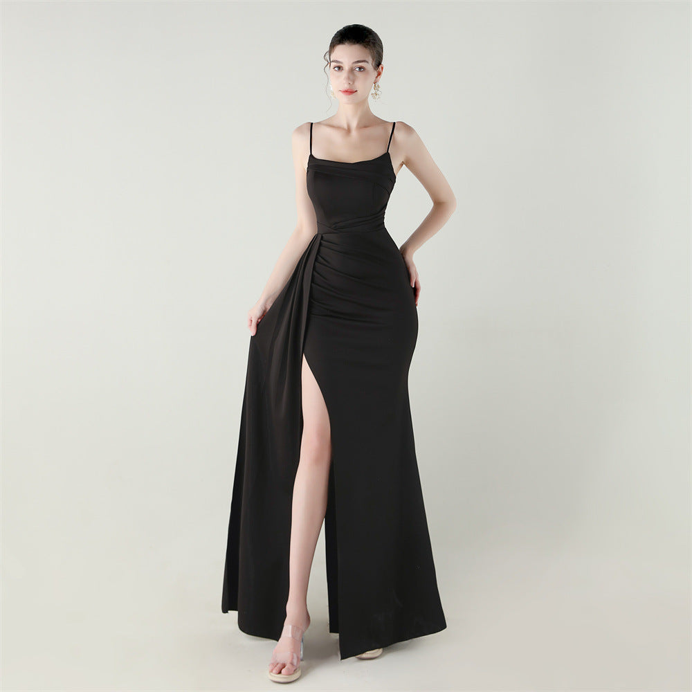 Women Strapless satin beaded fishtail evening dress