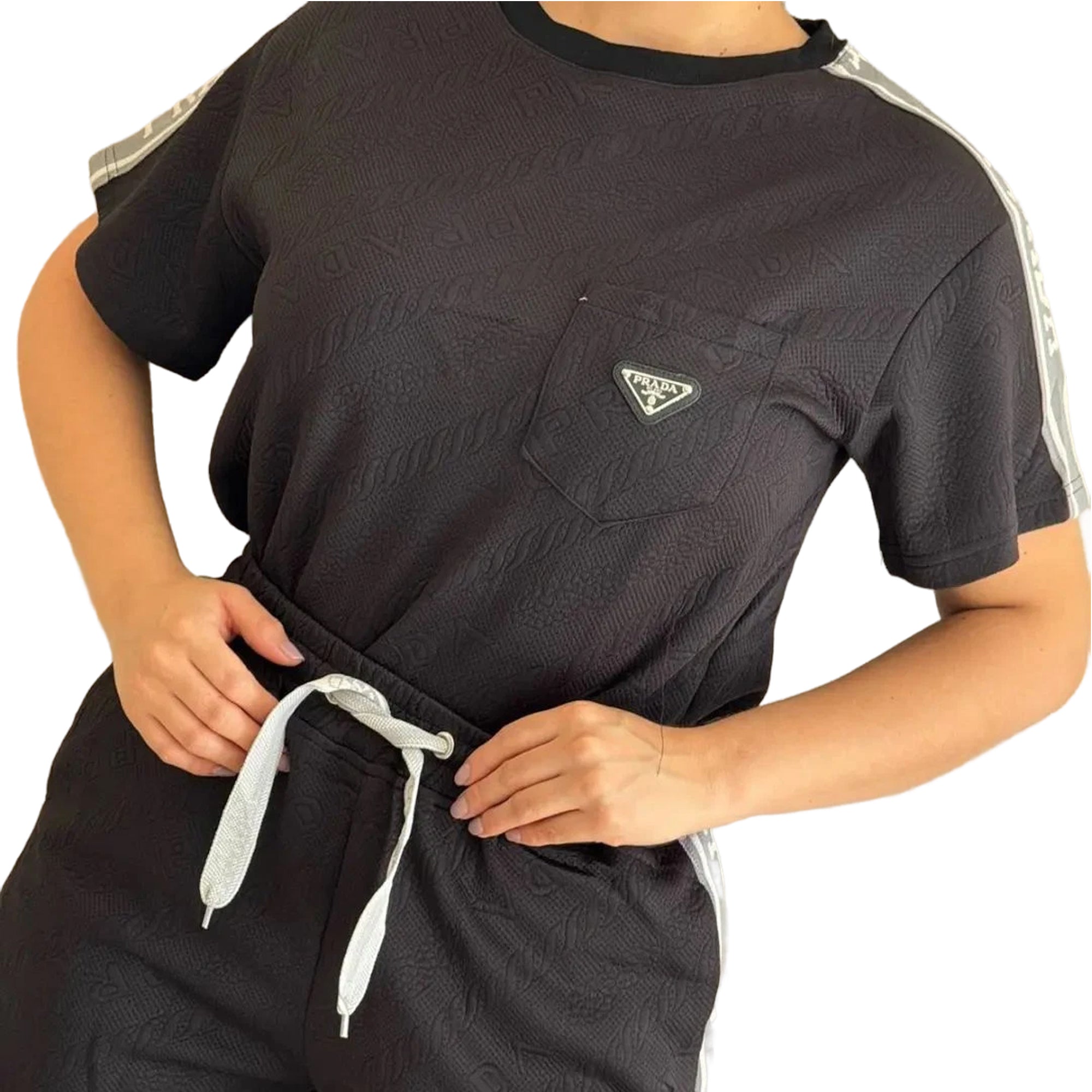 Women embossed short sleeve Top and shorts two-piece set 17