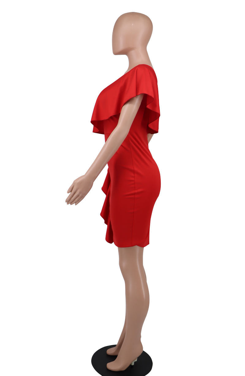 Women Summer Slanted Shoulder Ruffle Bodycon Dress 11
