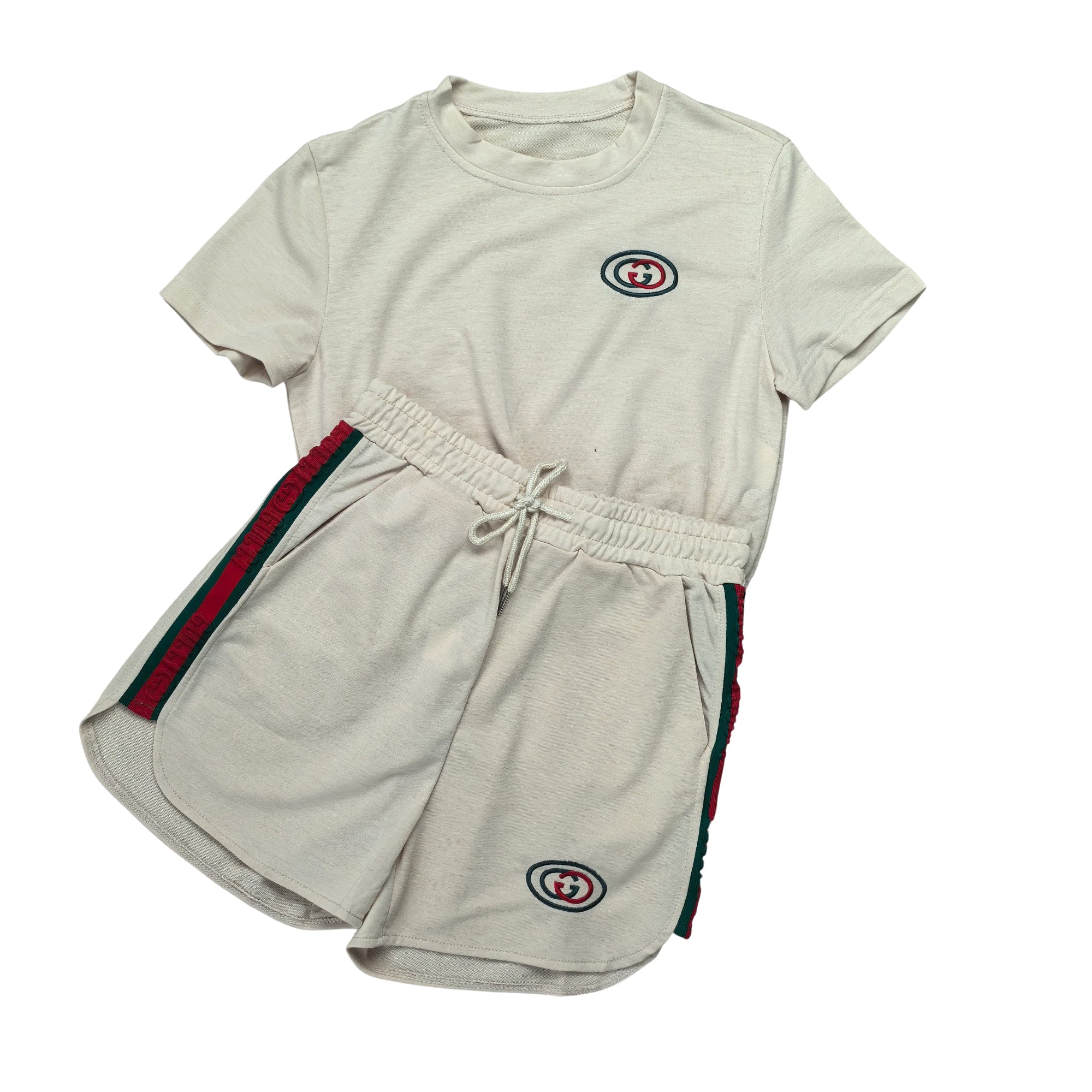 Women's Fashion Casual Cotton Trendy Embroidered Embossed Ribbon Short-Sleeved Shorts Set 8