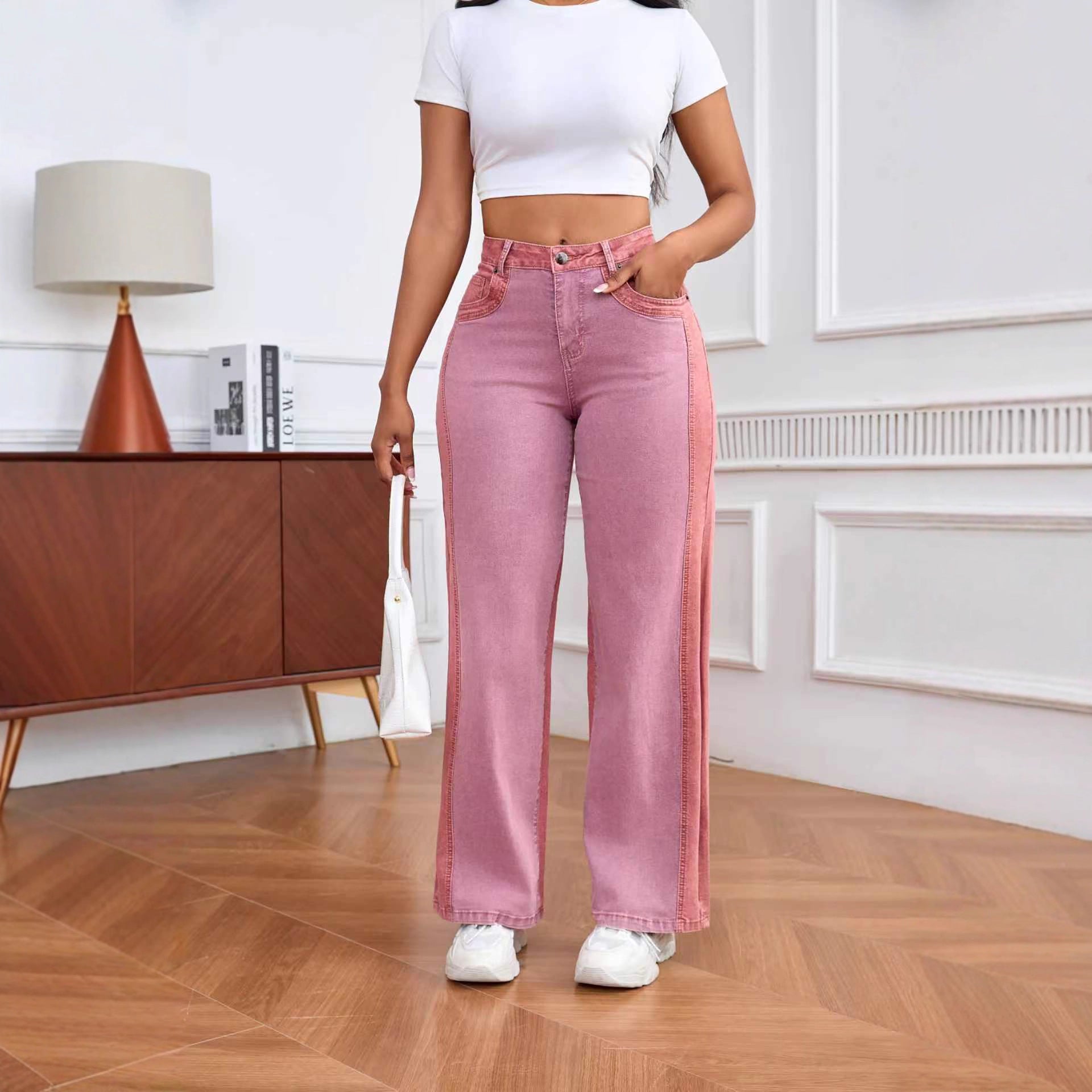 Women Patchwork Casual Denim Pants