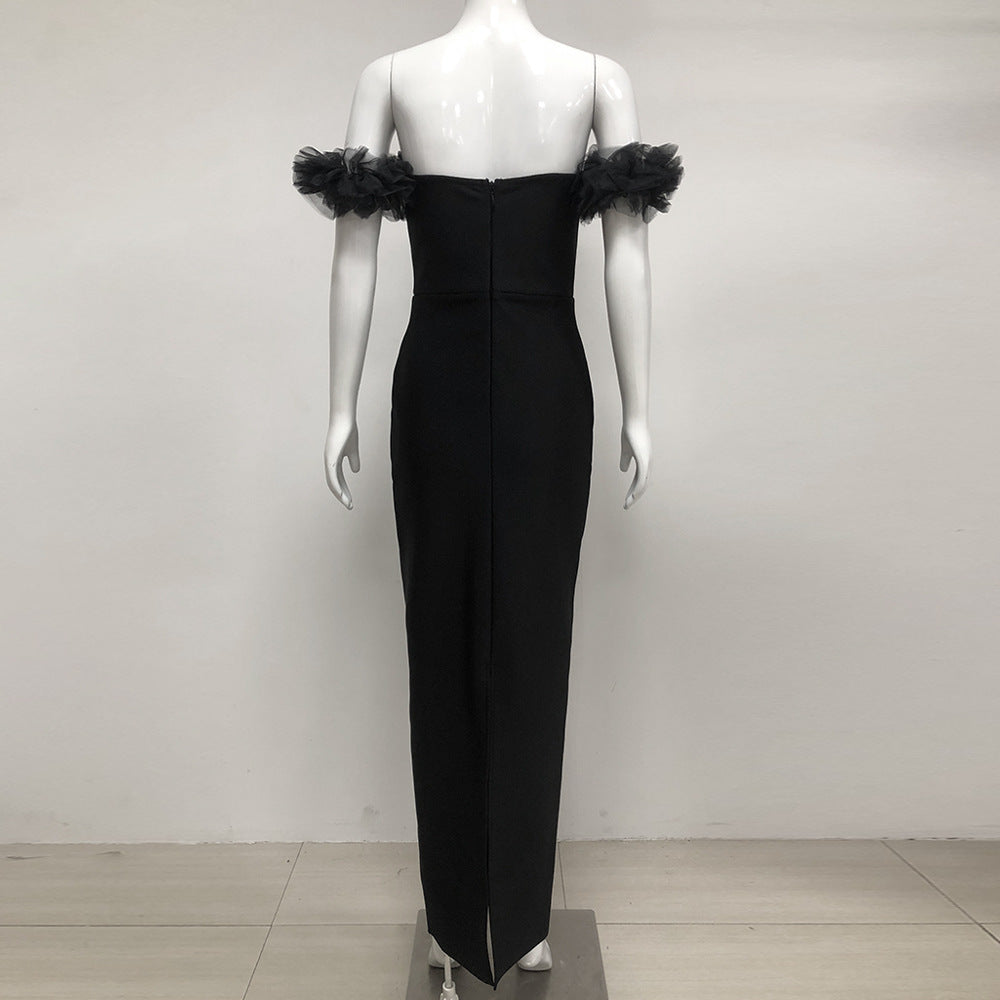 Women jacquard backless wrapped chest v-neck Beaded Maxi dress 7