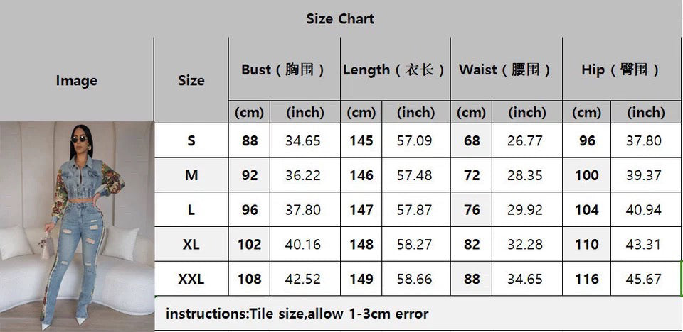 Women Fall Retro Patchwork Camouflage Print Top and Denim Pants Two Piece Set 8