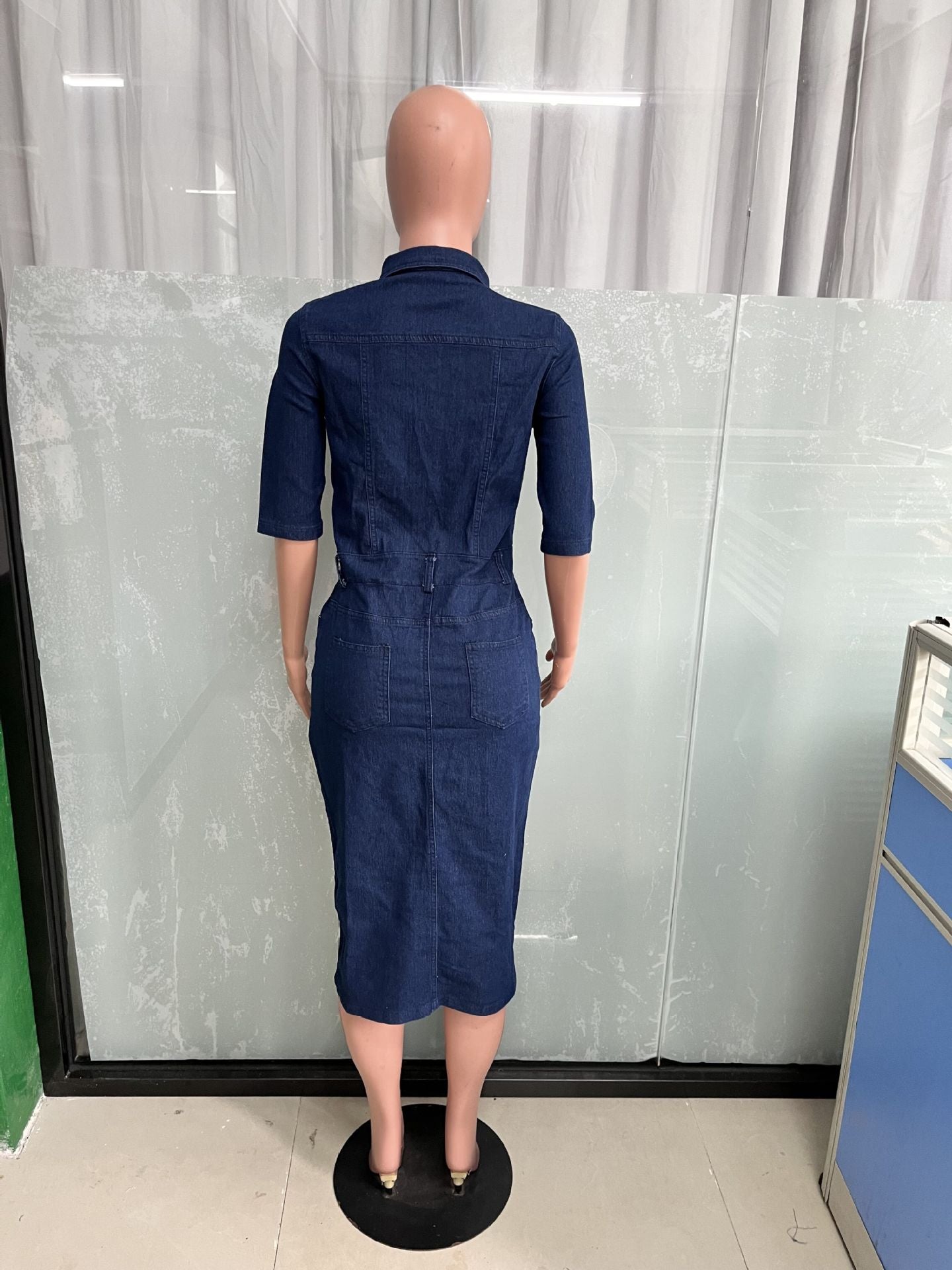 Ladies Elastic Breasted Denim Bodycon Dress 6