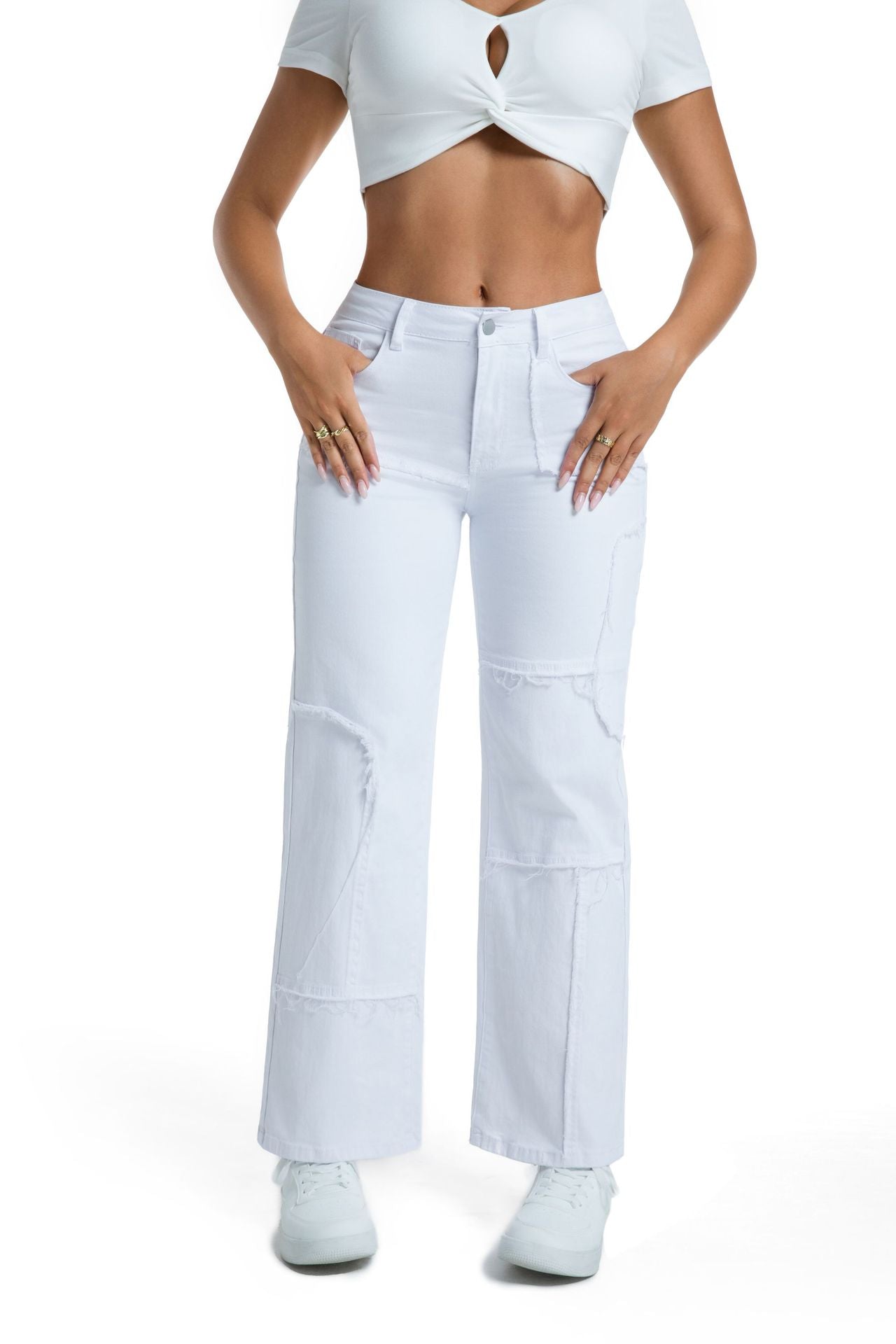 Women's Loose Straight-Leg Cargo Mid-Rise Wide-Leg Denim Pants 3