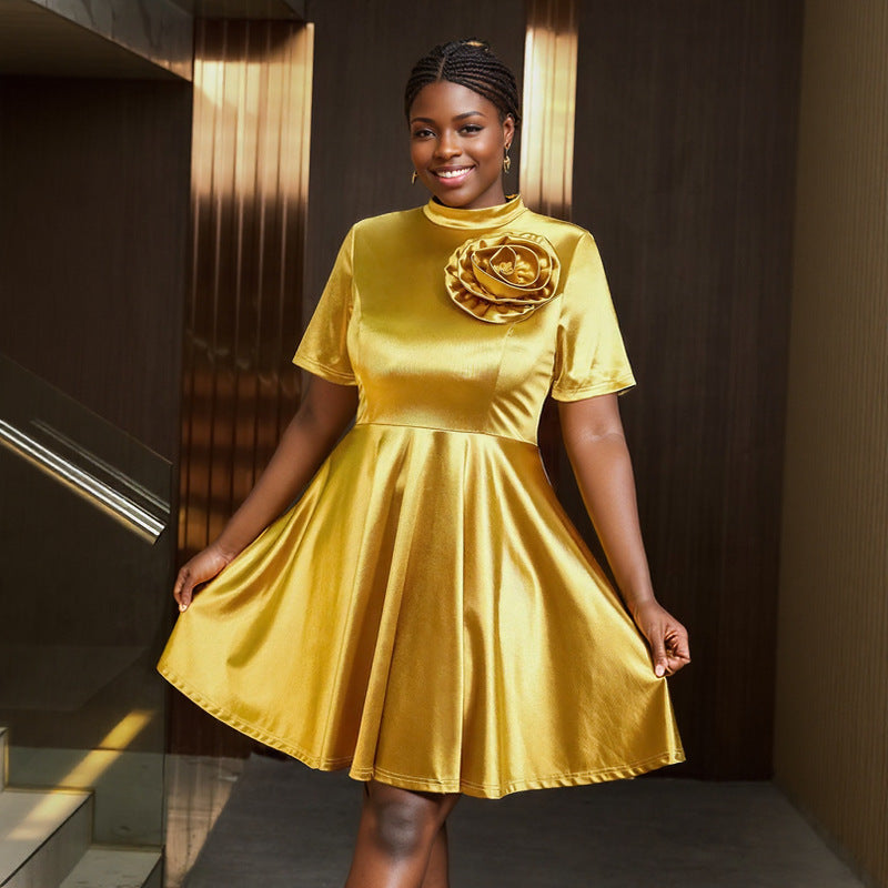 Luxury Gold Flower Dress Cocktail Formal Party A-Line Dress