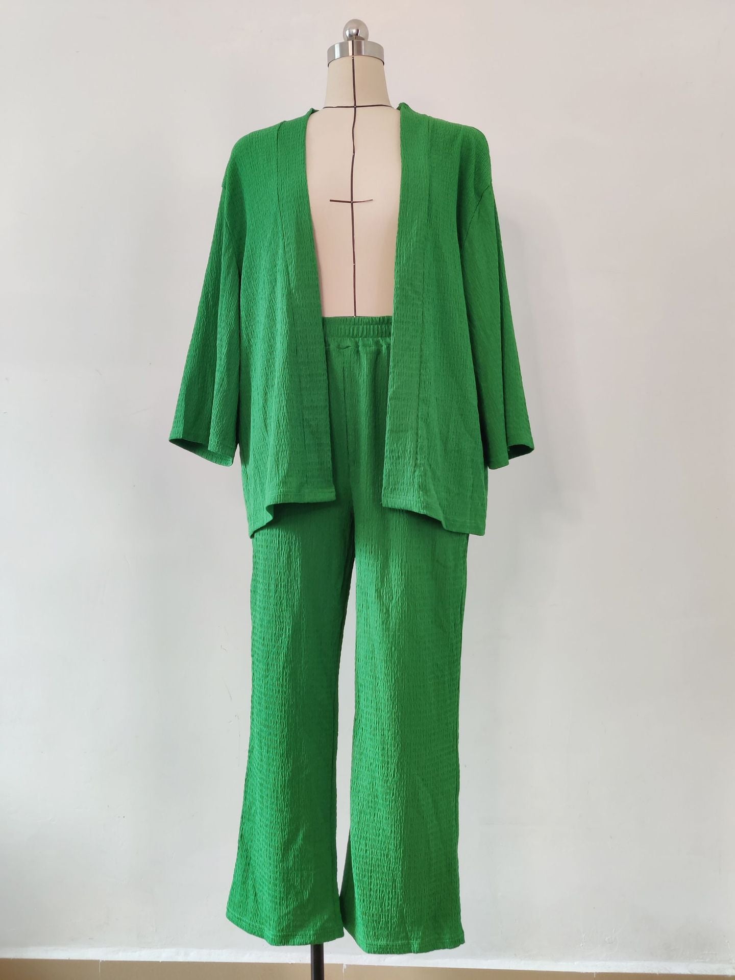 Women Solid long-sleeved shirt and pleated elastic waist trousers two-piece set 19