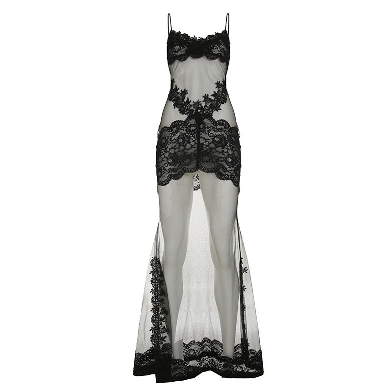 Women's See-Through Mesh Lace Strap Nightdress 10