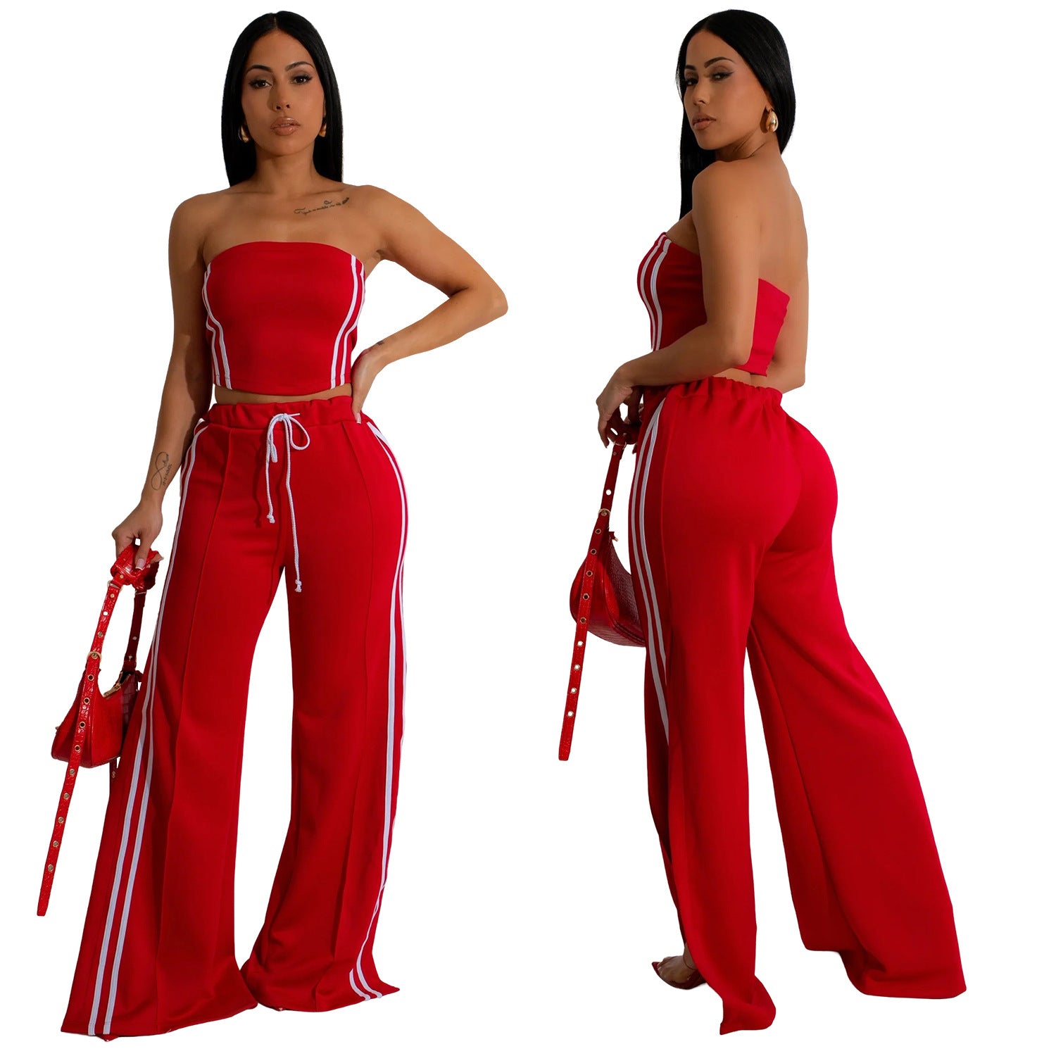 Women Summer Sexy Strapless Top and Two-Piece Pants Set 3