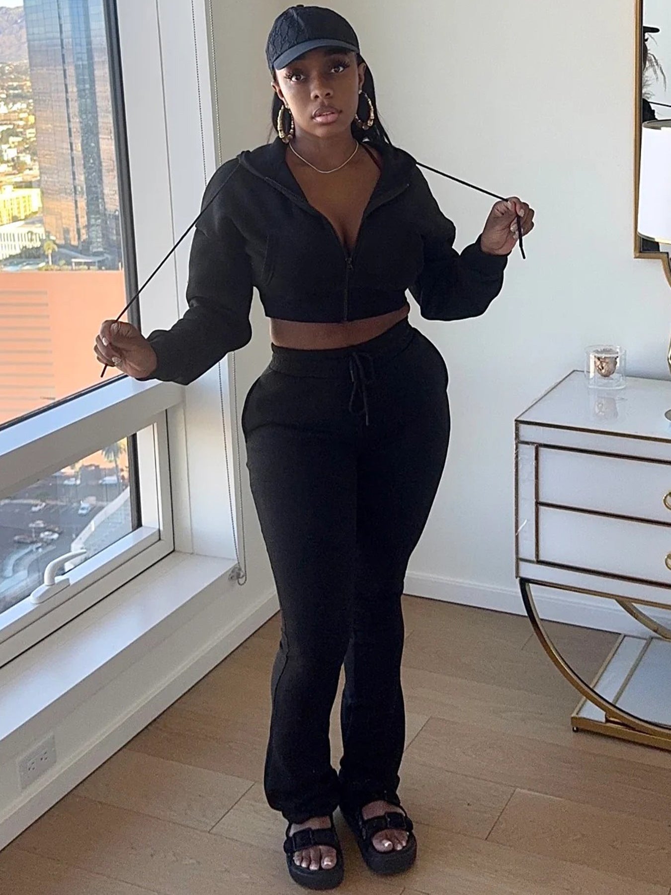 Women Hoodies and Bell Bottom Pants Two-Piece Set