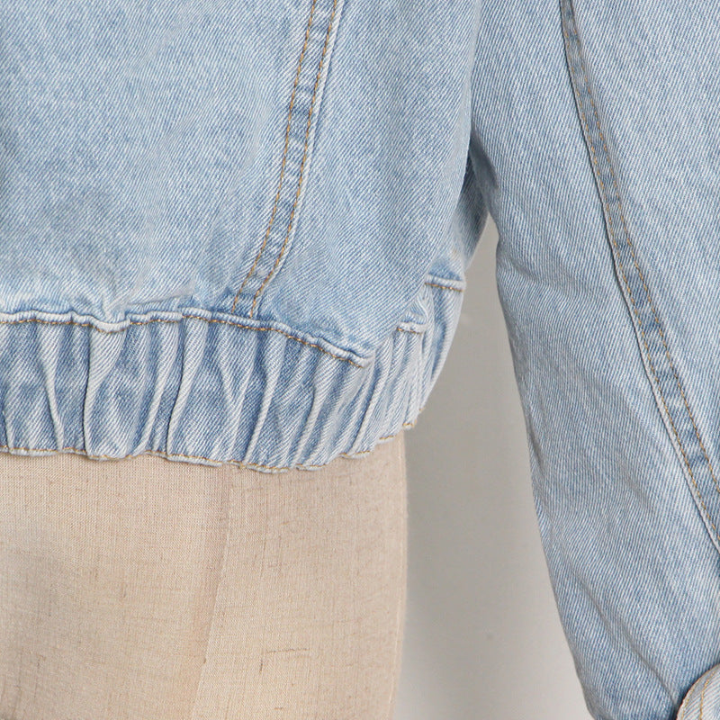 Women Denim Lamb Wool Autumn and Winter Patchwork Style Single Breasted Crop Jacket 16