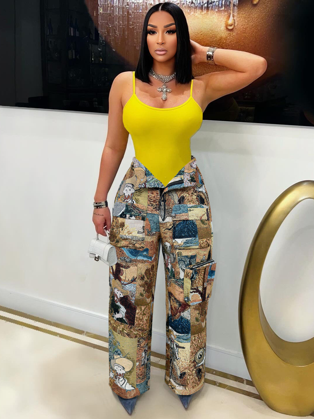 Casual Women's Fashion Trend Jacquard Multi-Pocket Cargo Pants 9