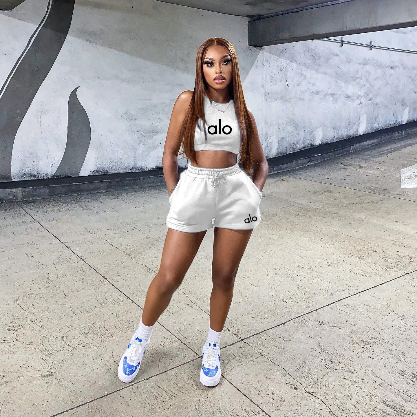 Summer Women's Fashion Casual Sports Tracksuit Sleeveless Vest & Shorts Two-Piece Set 3