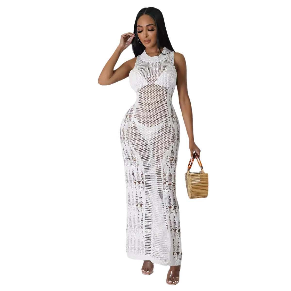 Women Dress Sun Protection Shirt Beach Long Dress Knitting Dress 14