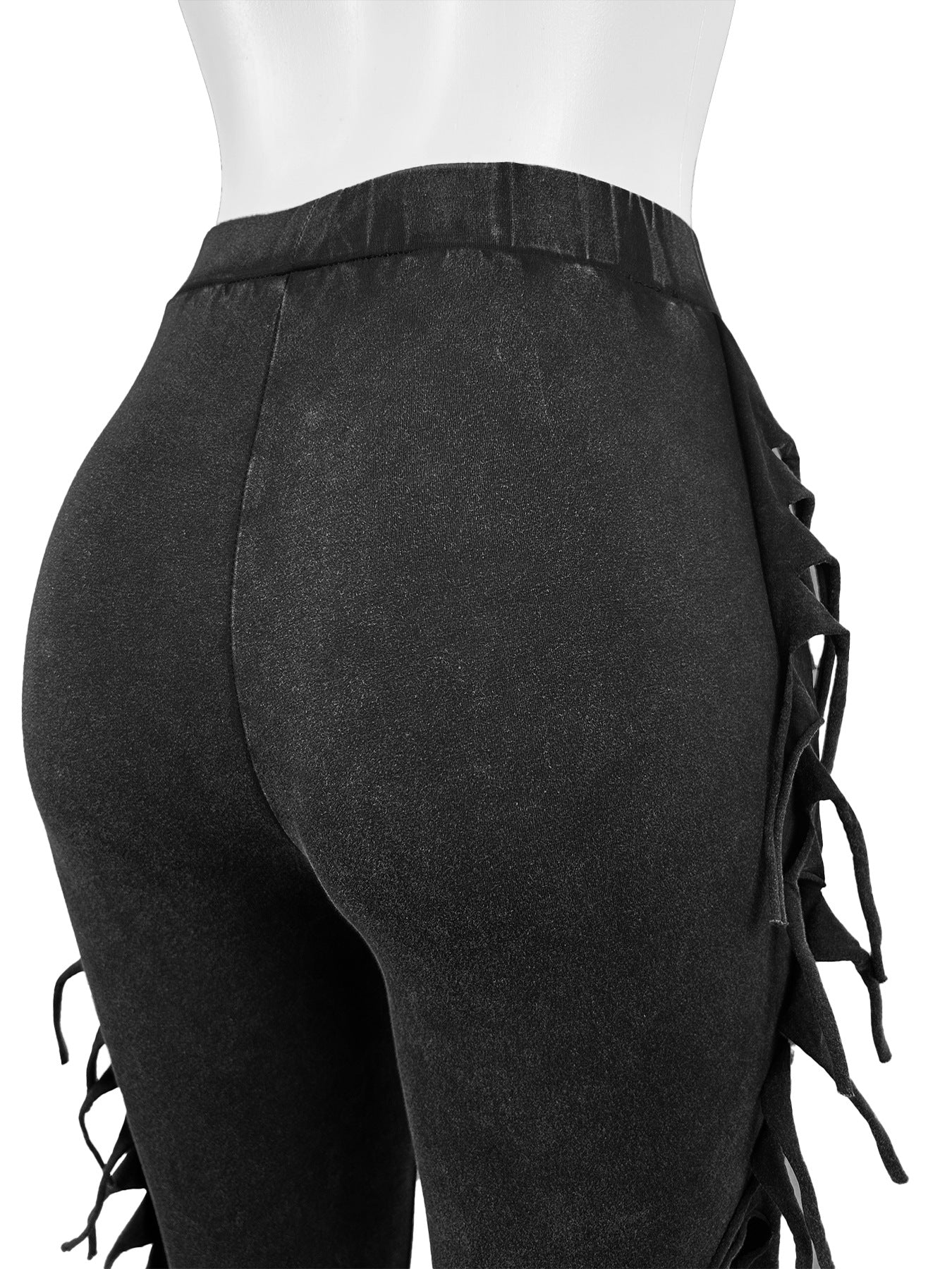 Casual Women Tassel Elastic Tight Fitting Micro Bell Bottom Pants 8