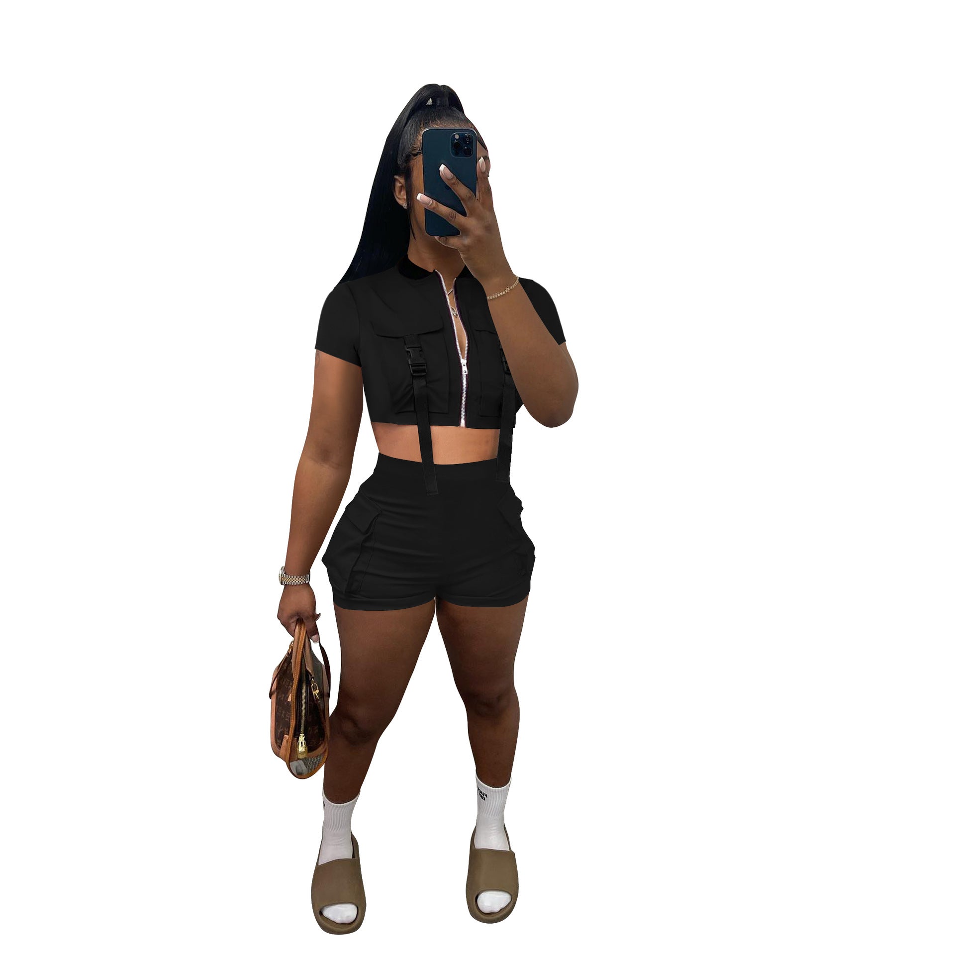 Women'S Clothing Summer Trends Short Sleeves Top Shorts Two-Piece Sets 11