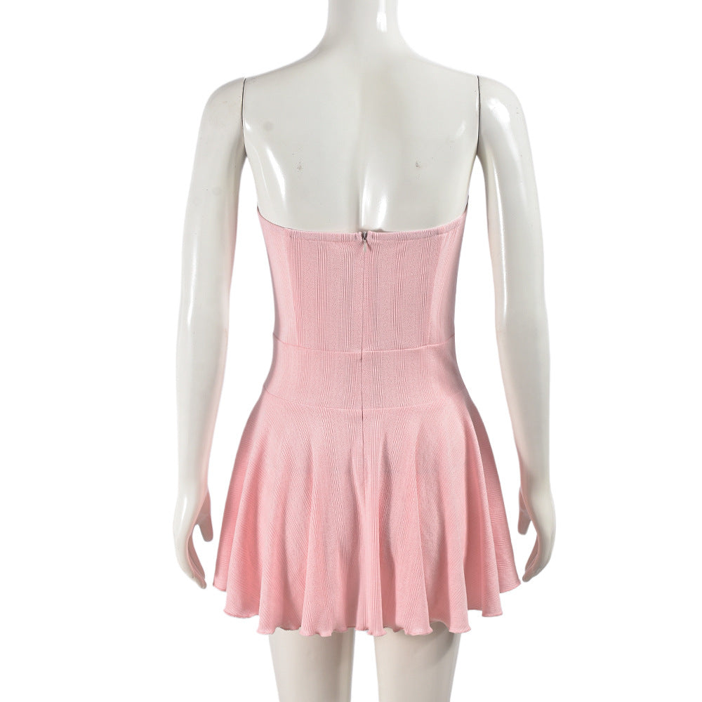 Women Elastic Wrap Backless Off Shoulder pleated skirt 8