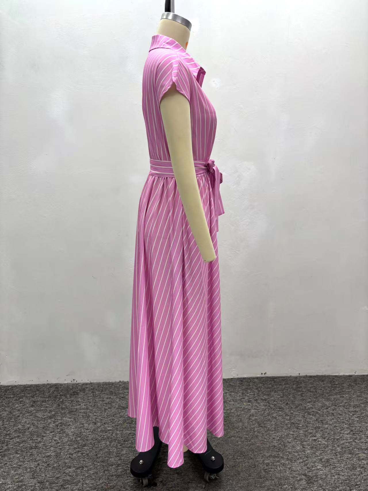 African Women elegant sleeveless single-breasted striped lace-up dress 9