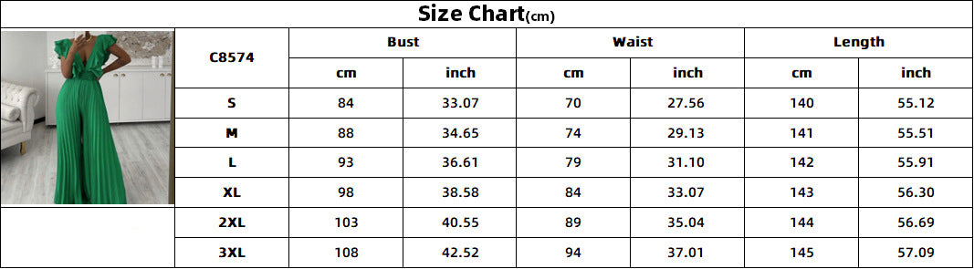 Women's Deep V Neck High Waist Sexy Ruffled Pleat Wide Leg Jumpsuit 9