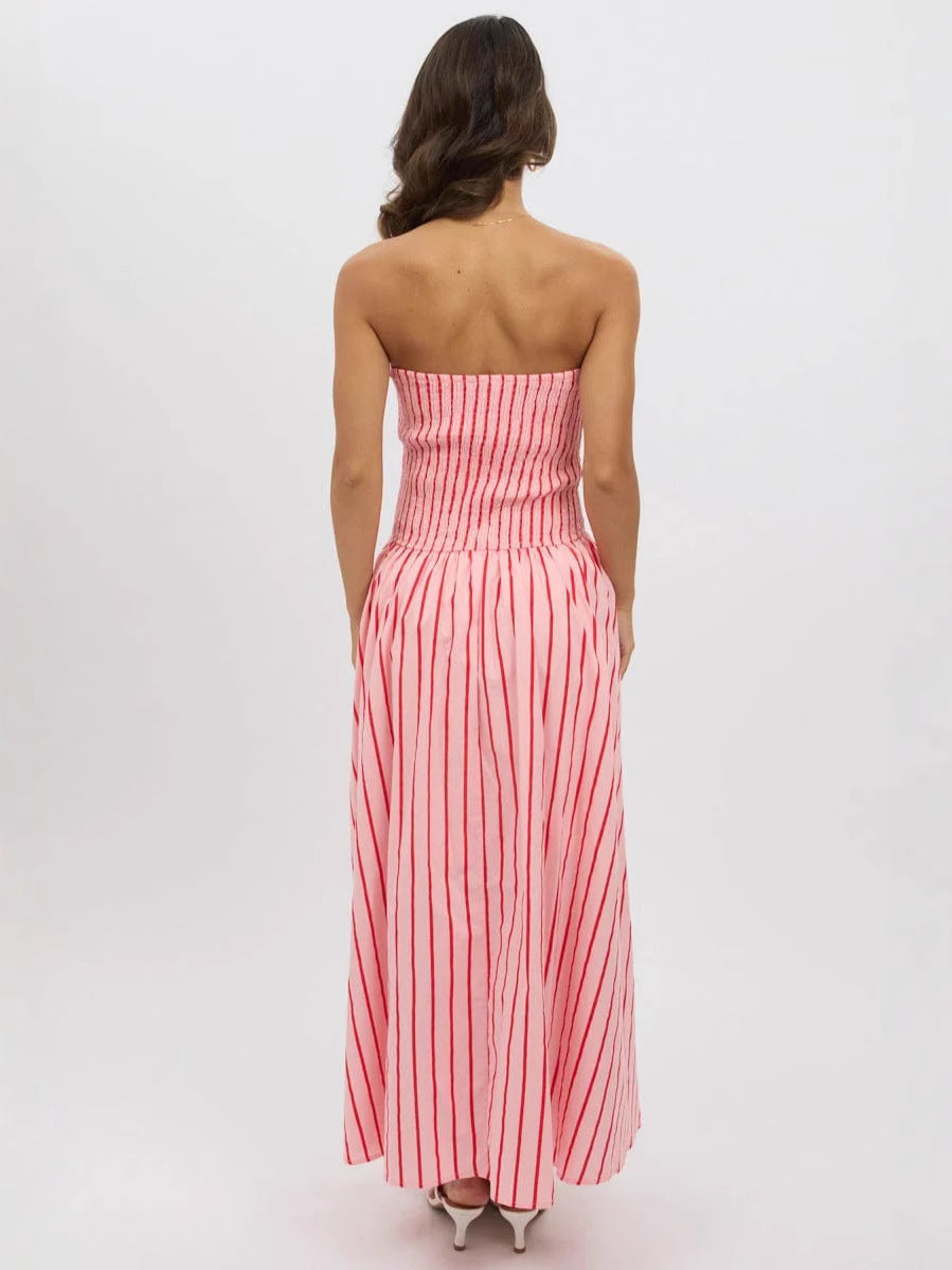 Striped Printed Strapless Sexy Women's Long Dress 6