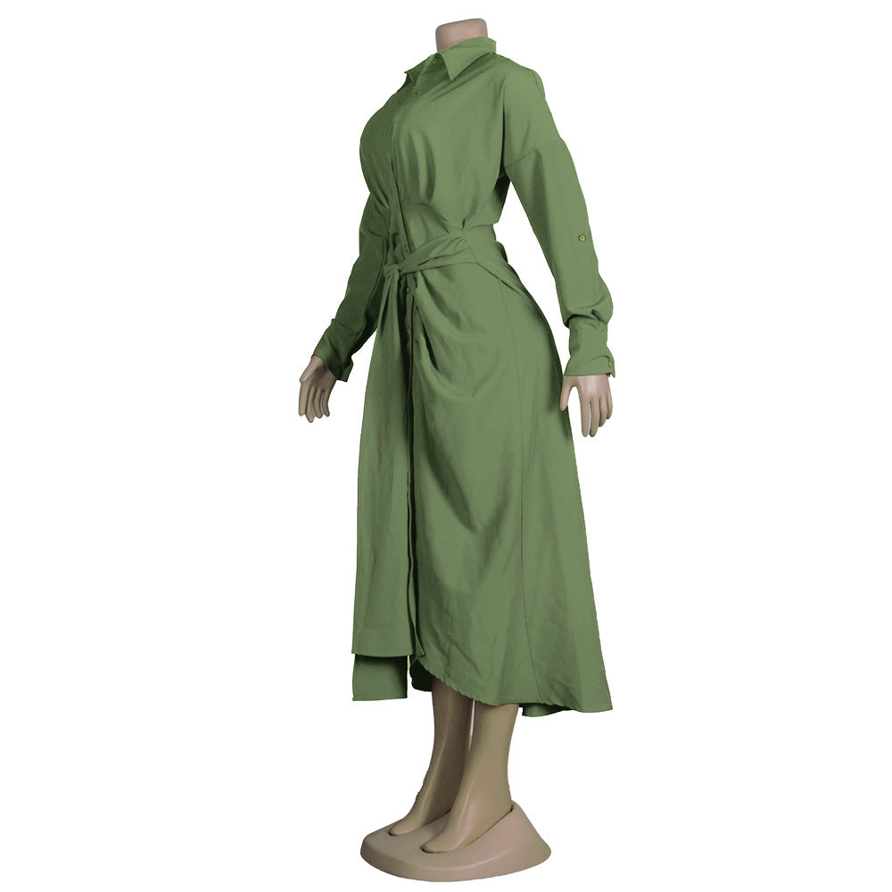 Women Sexy Lace-Up Buttoned Long-Sleeved Dress 10