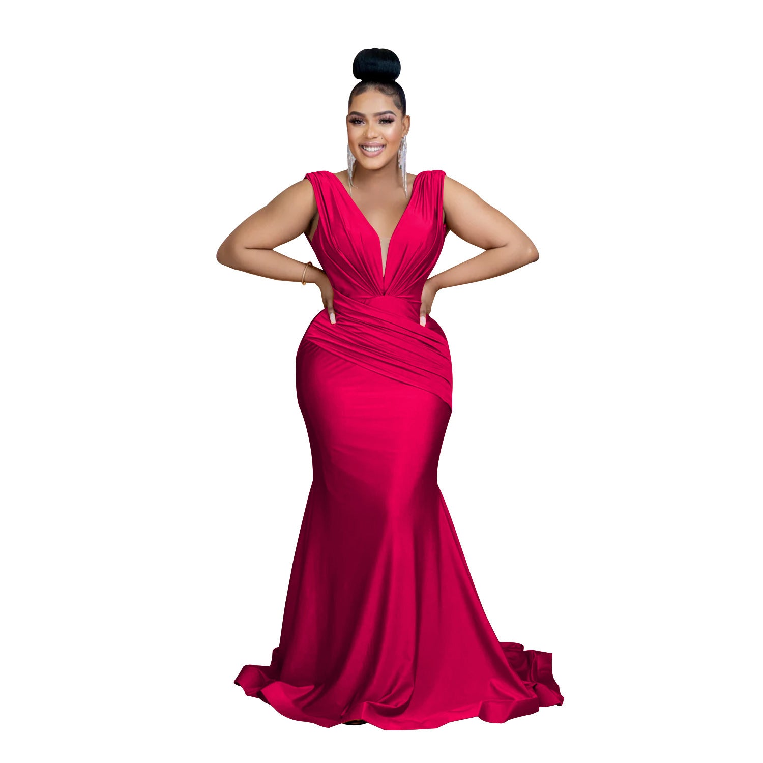 Women Solid V-Neck Sleeveless Pleated Maxi Dress 18